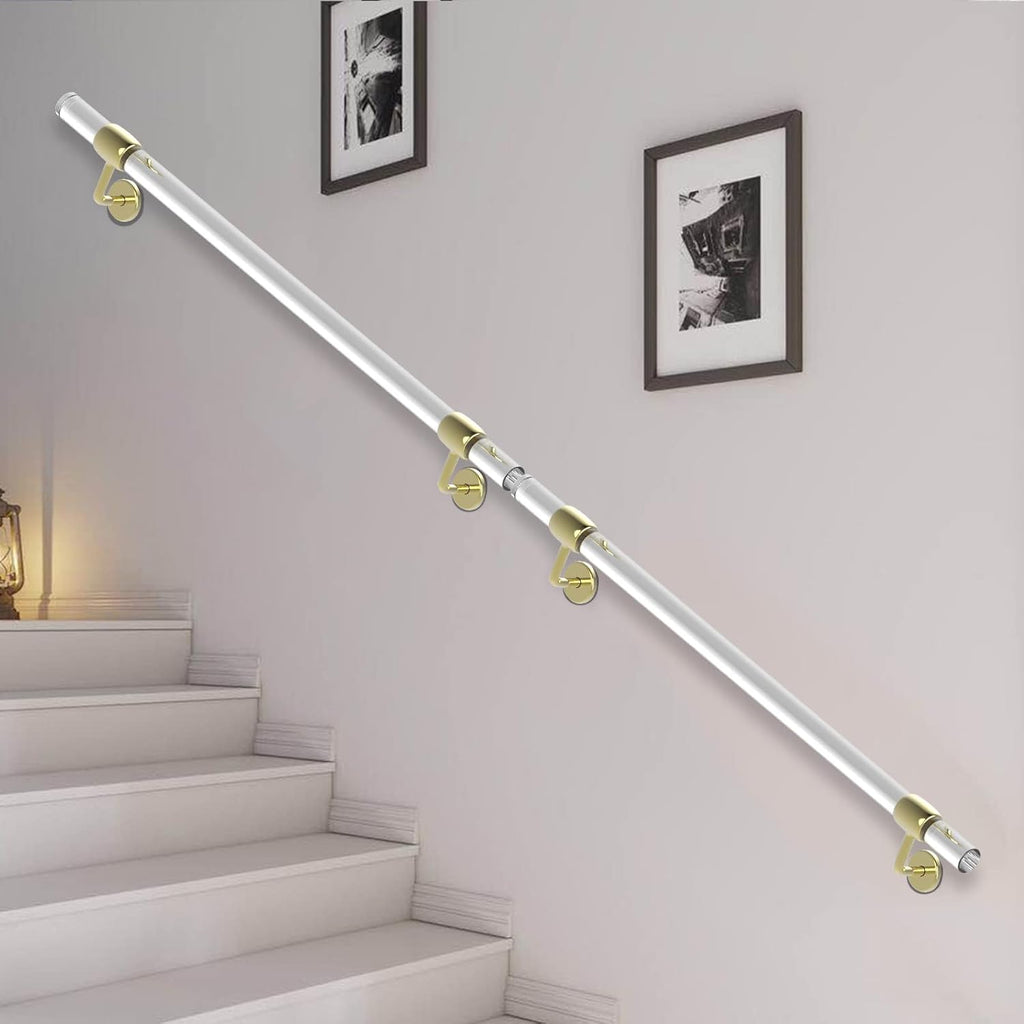 2 Pack Acrylic Handrail for Indoor Stairs, Lucite Transparent Staircase handrail, Wall Mount Railing with Golden Brackets(3.3ft Length Each, 6.6ft for Two,Dia 1.6"/40mm)