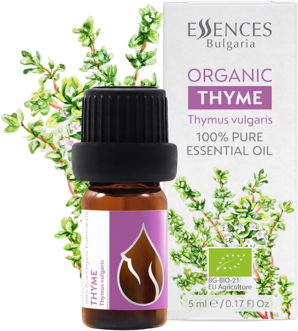 Essences Bulgaria Organic Thyme Essential Oil 1/6 Fl Oz | 5ml | Thymus vulgaris | 100% Pure and Natural | Undiluted | Therapeutic Grade | Family Owned Farm | Steam-Distilled | Non-GMO | Vegan