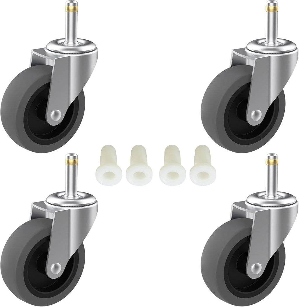 3-Inch Swivel Stem Caster for Rubbermaid Mop Bucket Utility Cart, 7/16-Inch Stem Diameter Rubber Wheel Set of 4, Heavy Duty TPR Weber Grills Shop Vac Replacement Wheels