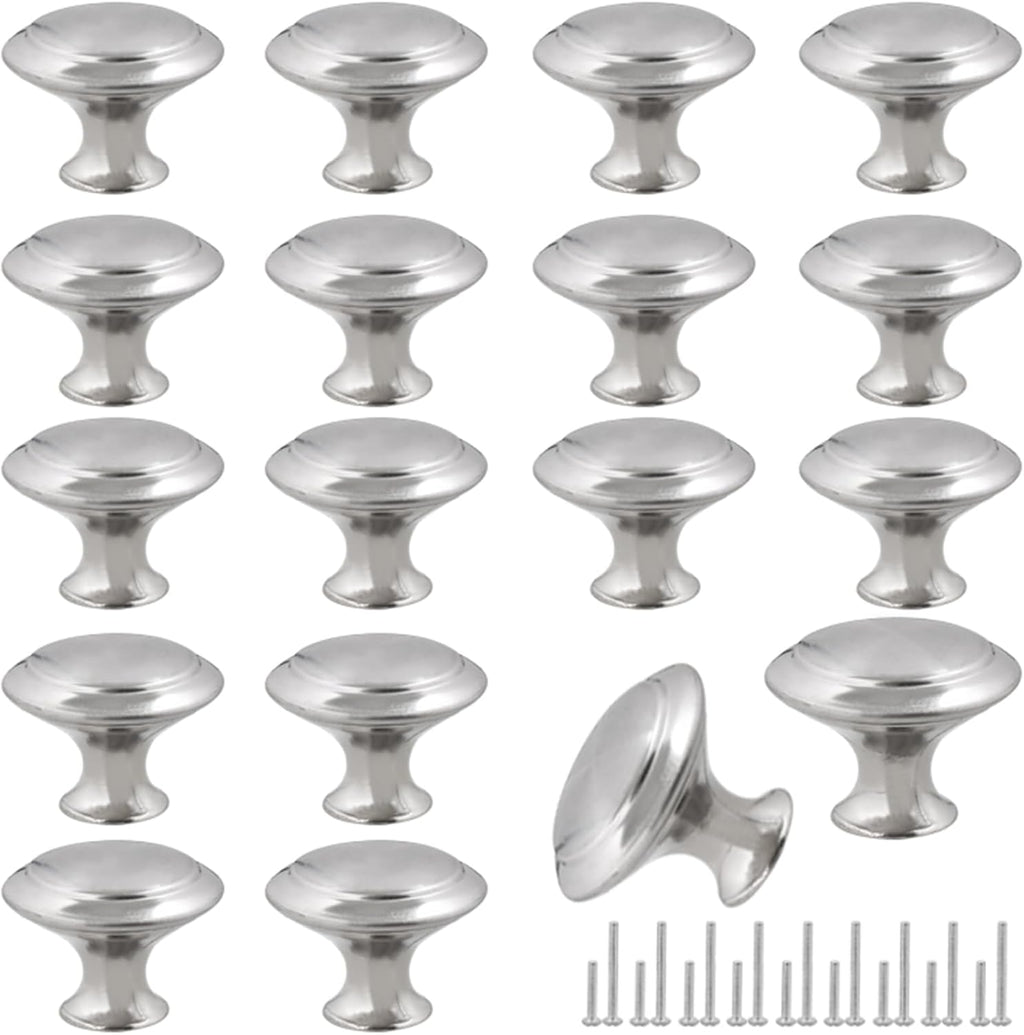 Romeda 30mm Silver Cabinet Knobs - 18 Pieces Drawer Pulls for Dressers, Kitchen, Cabinets With Screw