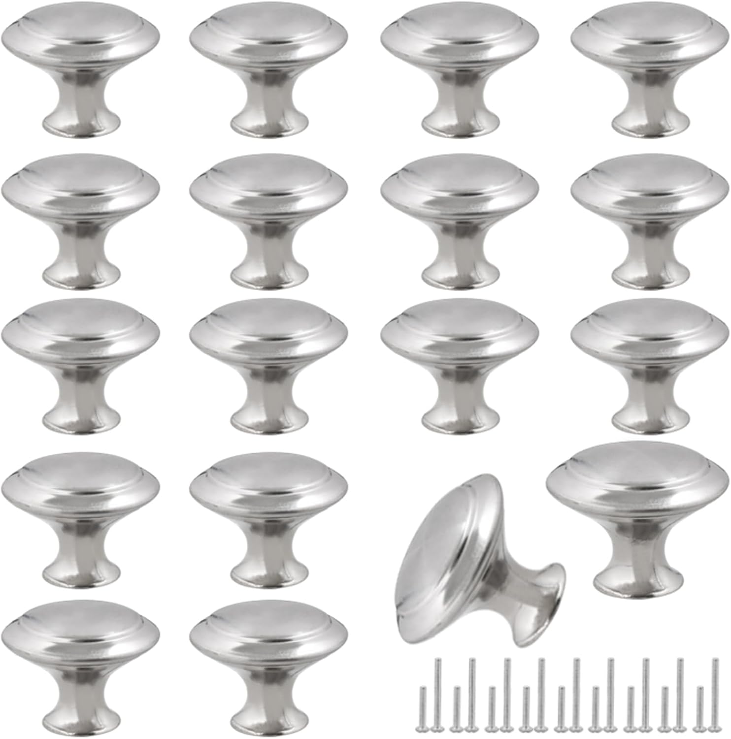 Romeda 30mm Silver Cabinet Knobs - 18 Pieces Drawer Pulls for Dressers, Kitchen, Cabinets With Screw