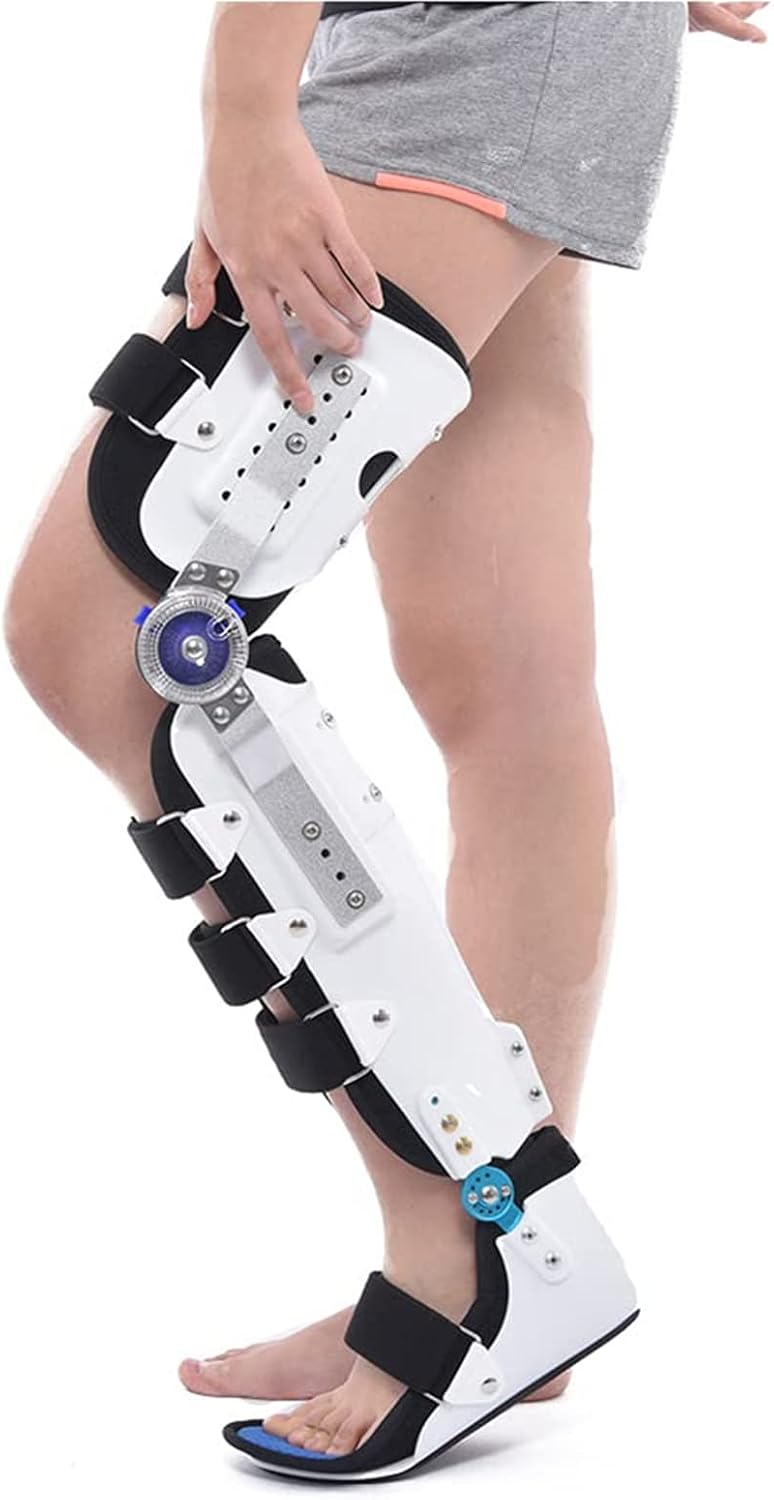 Knee Joint Fixed Brace Full Leg Brace, Adjustable Post Op Knee Support Immobilizer, Breathable Thigh Knee Ankle Foot Supports Orthosis for Torn Acl, Meniscus Tear, Pcl, Surgery R