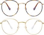 Onrtry Circle Blue Light Glasses for Women Men Round Metal Frame Computer Gaming Eyeglasses 2 Pack