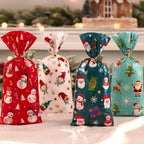 25pcs Christmas Candy Bag, Santa Claus Snowmen Pattern, Christmas Party Gift Packaging Bag Decor Candy Bags
