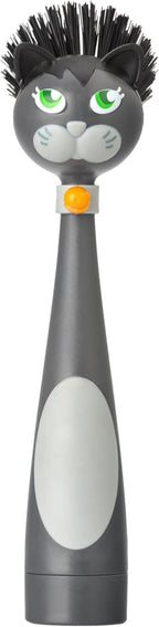 Vigar Felix Cat-Shaped Soap Dispensing Dish Brush, Dish Brush with Soap Dispenser for Pot Scrubber, Dishes, Sink, and Kitchen Essentials, Black, Gray