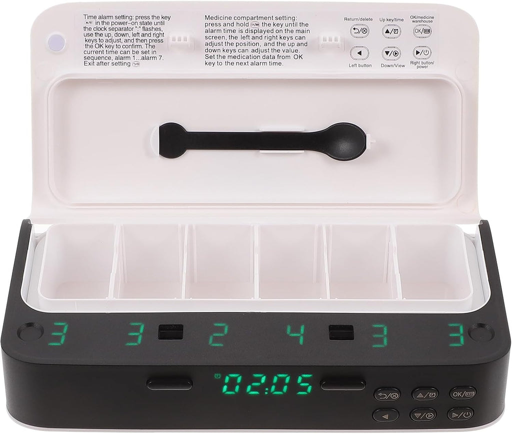 Beaupretty Smart Small Medicine Organizer with Alarm Clock, Portable Pill Box Reminder for Elderly, Travel Storage Electronic Pill Case with Timely Medication Alert, White