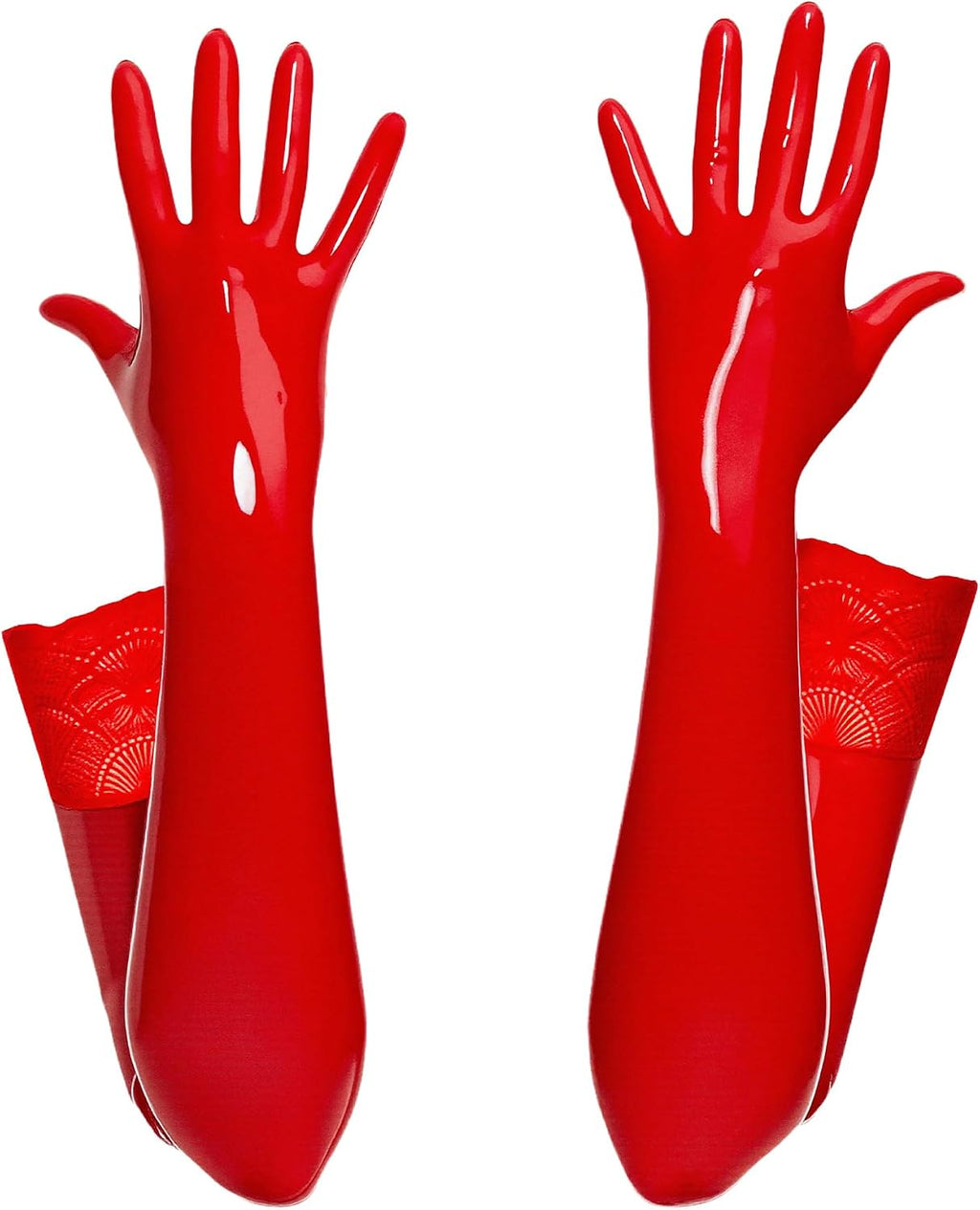 FEOYA Women's Shiny Lace Long Gloves Elbow Length Costume Accessories Wet Look Cosplay Gloves Faux Leather