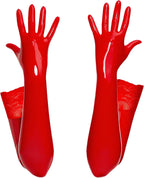 FEOYA Women's Shiny Lace Long Gloves Elbow Length Costume Accessories Wet Look Cosplay Gloves Faux Leather