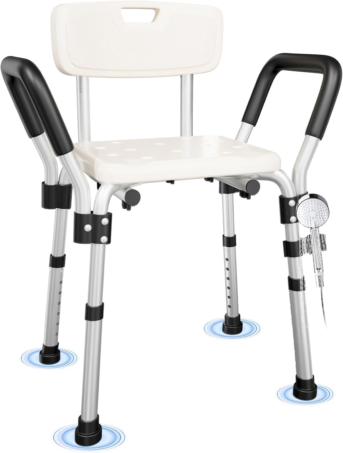 Shower Chair for Inside Shower with Arms and Back, 350 lbs Heavy Duty Shower Seat for Bathtub, 6-Height Adjustable Safety Bath Seat for Seniors, Adults, Handicap and Disabled