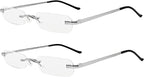 Mini Rimless Reading Glasses - Slim Compact Metal Readers with Spring Hinge for Men and Women 2 Pairs