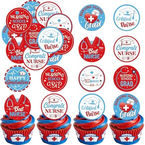 48pcs Edible 2026 Nurse Graduation Cupcake Toppers Wafer Paper Congrats Grad Nurse Cake Decorations Edible Class of 2026 Cupcake Picks for 2026 Graduation Theme Party Cake Decor Supplies