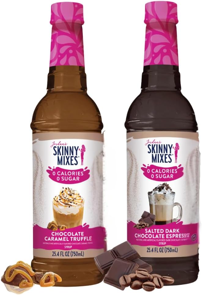 Jordans Skinny Syrups Sugar Free Signature Series 2 Pack - Salted Dark Chocolate Espresso and Chocolate Caramel Truffle - Gluten Free - Keto - Kosher - Made in the USA …