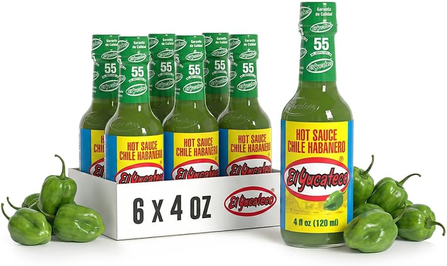 El Yucateco Green Habanero Hot Sauce, Authentic Mexican Chile Habanero Sauce, 4 fl oz (120 ml), Gluten Free (Pack of 6)