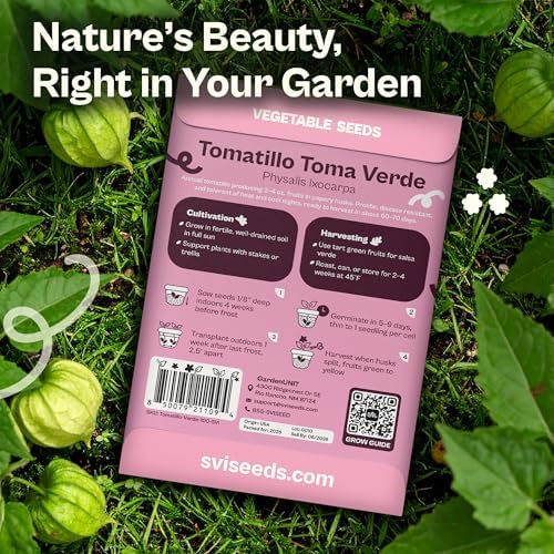 SVI 100 Toma Verde Tomatillo Seeds for Planting (Physalis ixocarpa) – Mexican Tomatillo Salsa Verde Favorite, Prolific 2–4oz Tomatillos – Heirloom Vegetable Seeds for Outdoor & Indoor Garden