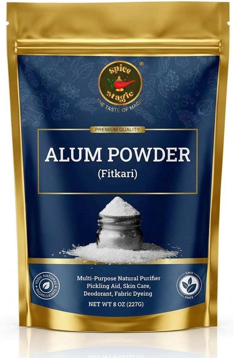 Spice Magic White Alum Powder 8oz (227g) – 100% Pure Natural Potassium Alum Powder (Fitkari/Phitkari) Alumbre en Polvo for Odor Control, Aftershave, Minor Cuts, Pickling & Skin Care