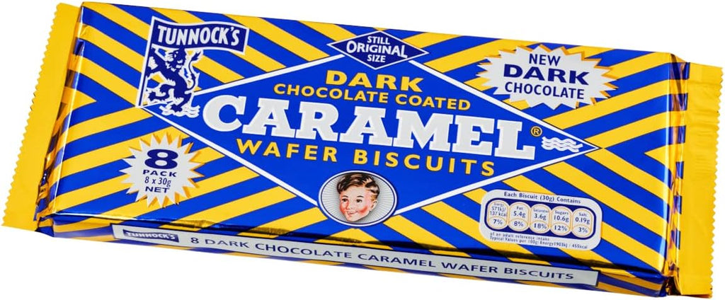 Tunnock's Dark Chocolate Caramel Wafers 8 Pack of 30g