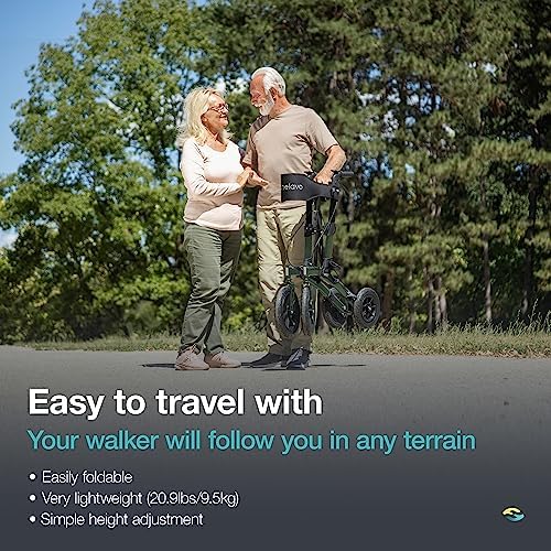 Helavo All Terrain Walker Rollator with 12” Pneumatic Tires – Foldable Outdoor Walkers for Seniors with Seat, Lightweight & Adjustable Height, Shock-Absorbing for Comfort on Any Surface