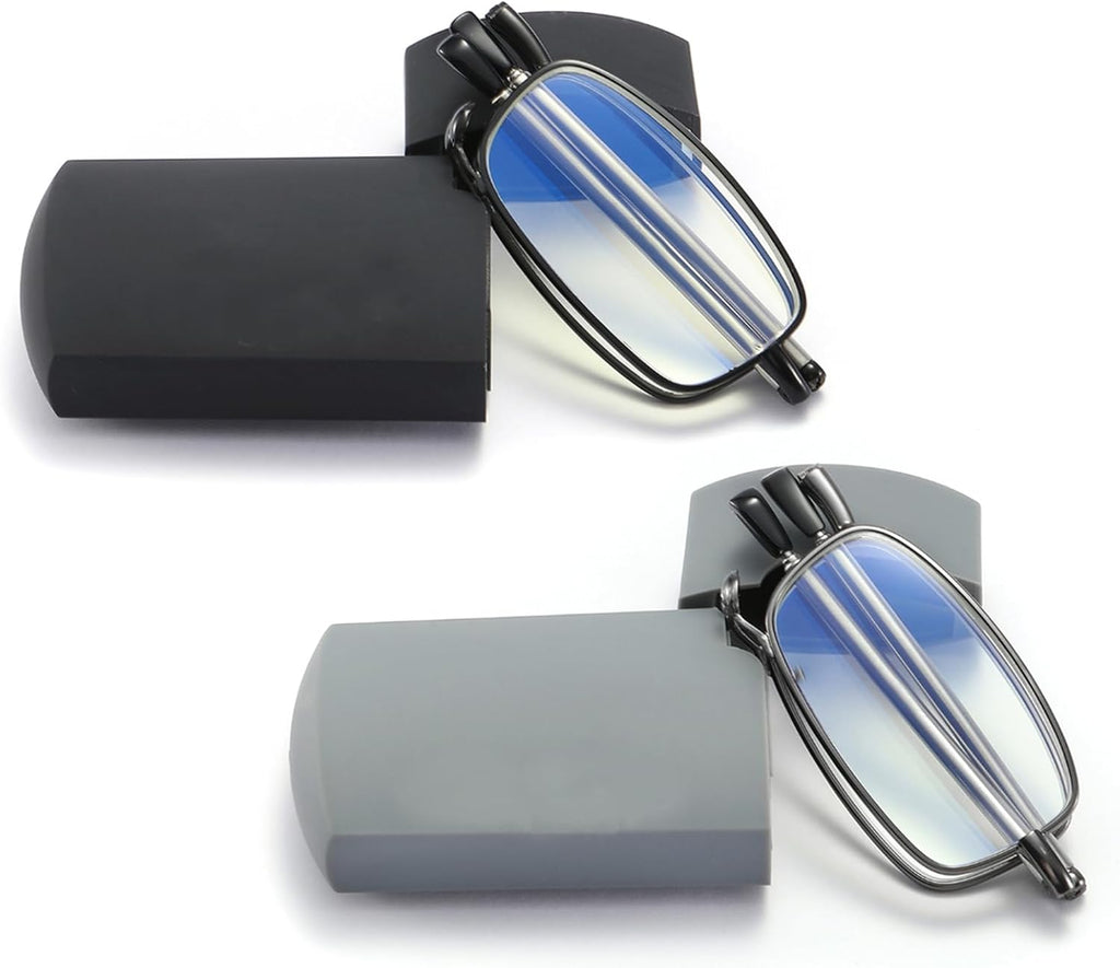 sevenplus 2 Pack Reading Glasses for Women Man, Foldable Computer Readers with Blue Light Protection, Anti-Eyestrain/Glare