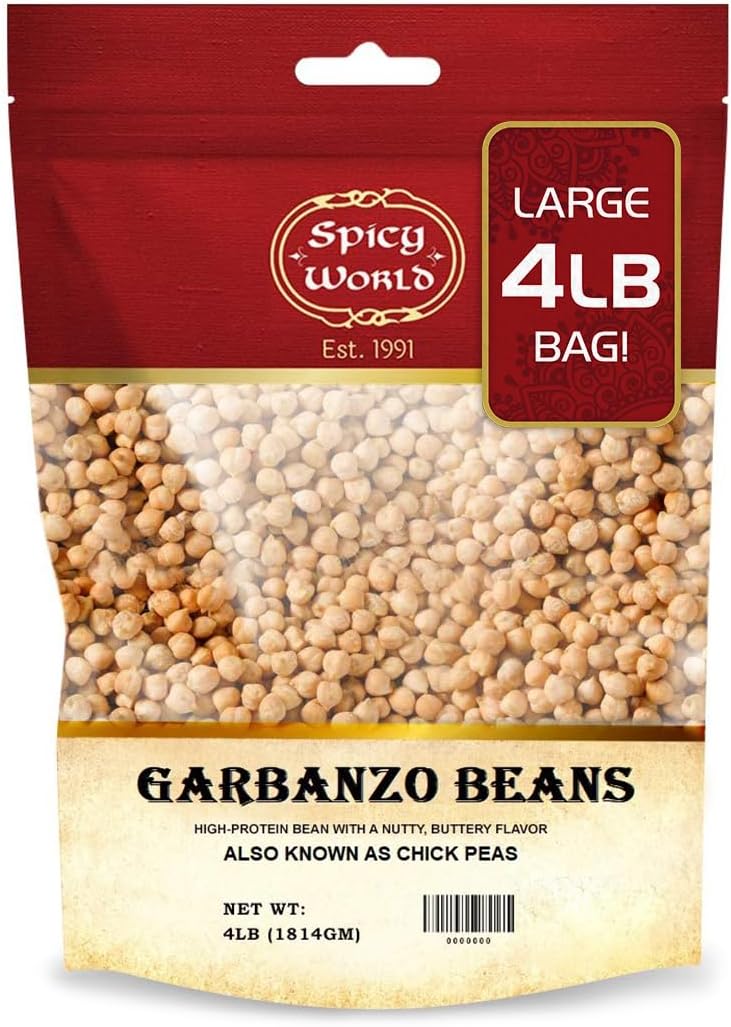 Garbanzo Beans - Chickpeas Dried 4 LB Bag - All Natural, Sproutable, Perfect for Hummus - by Spicy World