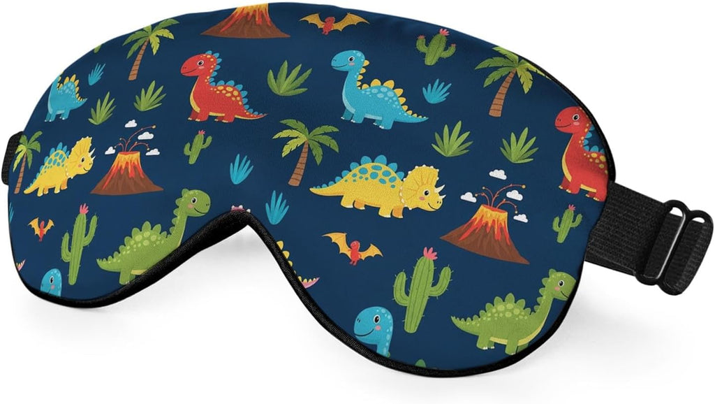 Cute Dinosaurs Sleep Eye Mask Children Print Palm Tree Animal Green Blue Red Silk Eye Mask Sleeping Soft Eye Shade Cover for Men Boy Girl Airplane Travel with Elastic Strap