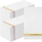 200 Gold Trim Lined Paper Napkins Elegant Dinner Napkins, 3 Ply White and Gold Foil Guest Napkins Disposable Hand Towels for Bathroom Wedding Anniversary Bridal Baby Shower Birthday Party