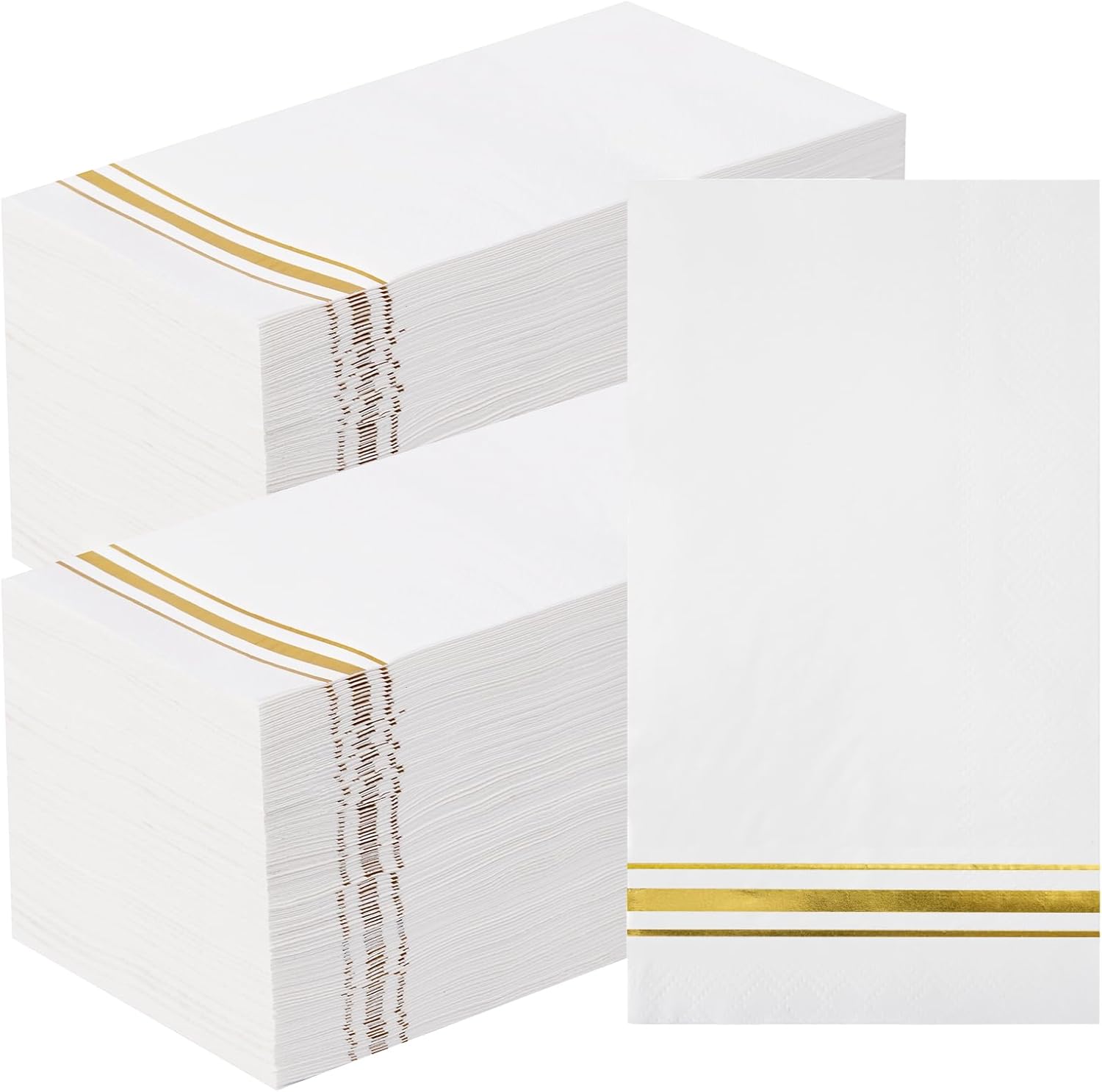 200 Gold Trim Lined Paper Napkins Elegant Dinner Napkins, 3 Ply White and Gold Foil Guest Napkins Disposable Hand Towels for Bathroom Wedding Anniversary Bridal Baby Shower Birthday Party
