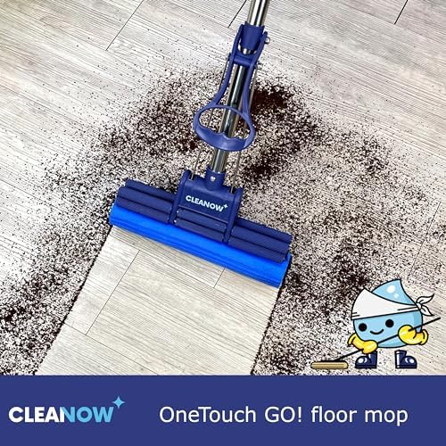 OneTouch GO! Floor Cleaner, Wring Mop, Cleaning Tool with Wringing Function - Sponge mop for Cleaning Floors- with PVA Sponge and Stainless Steel mop Handle