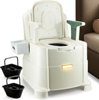 Bedside Commode, 880lbs Heavy Duty & Upgraded Commode Toilet Potty Chair, Portable Camping Toilet, Detachable Armrests, Automatic LED Light, 2-Level Height, 3 Rolls of Commode Liners 【Green】