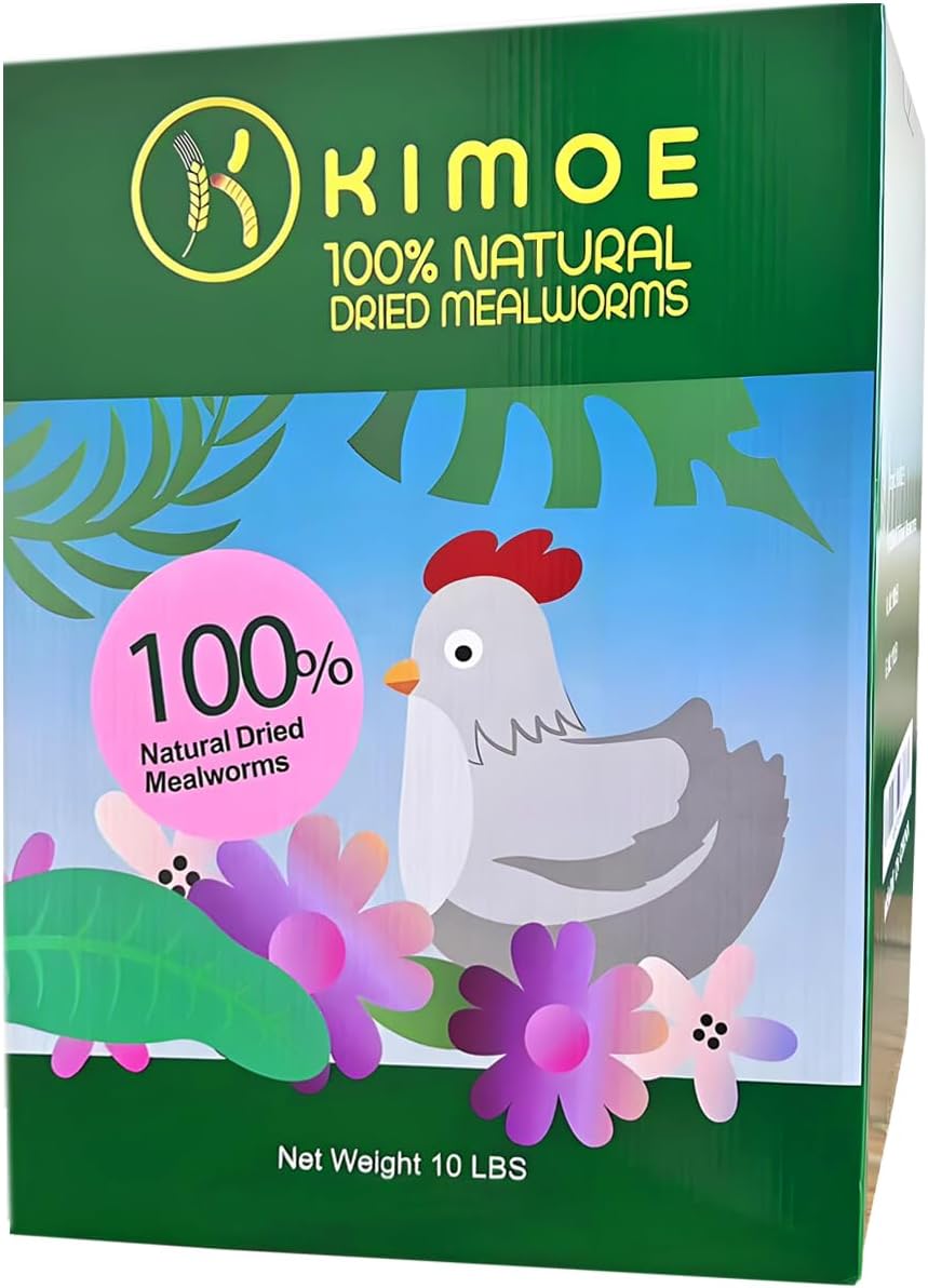 kimoe Non-GMO Bulk Dried Mealworms 10LB Bag for Chickens, Ducks & Wild Birds — 100% Natural High-Protein Feed to Boost Egg Production, Feather Health & Immunity