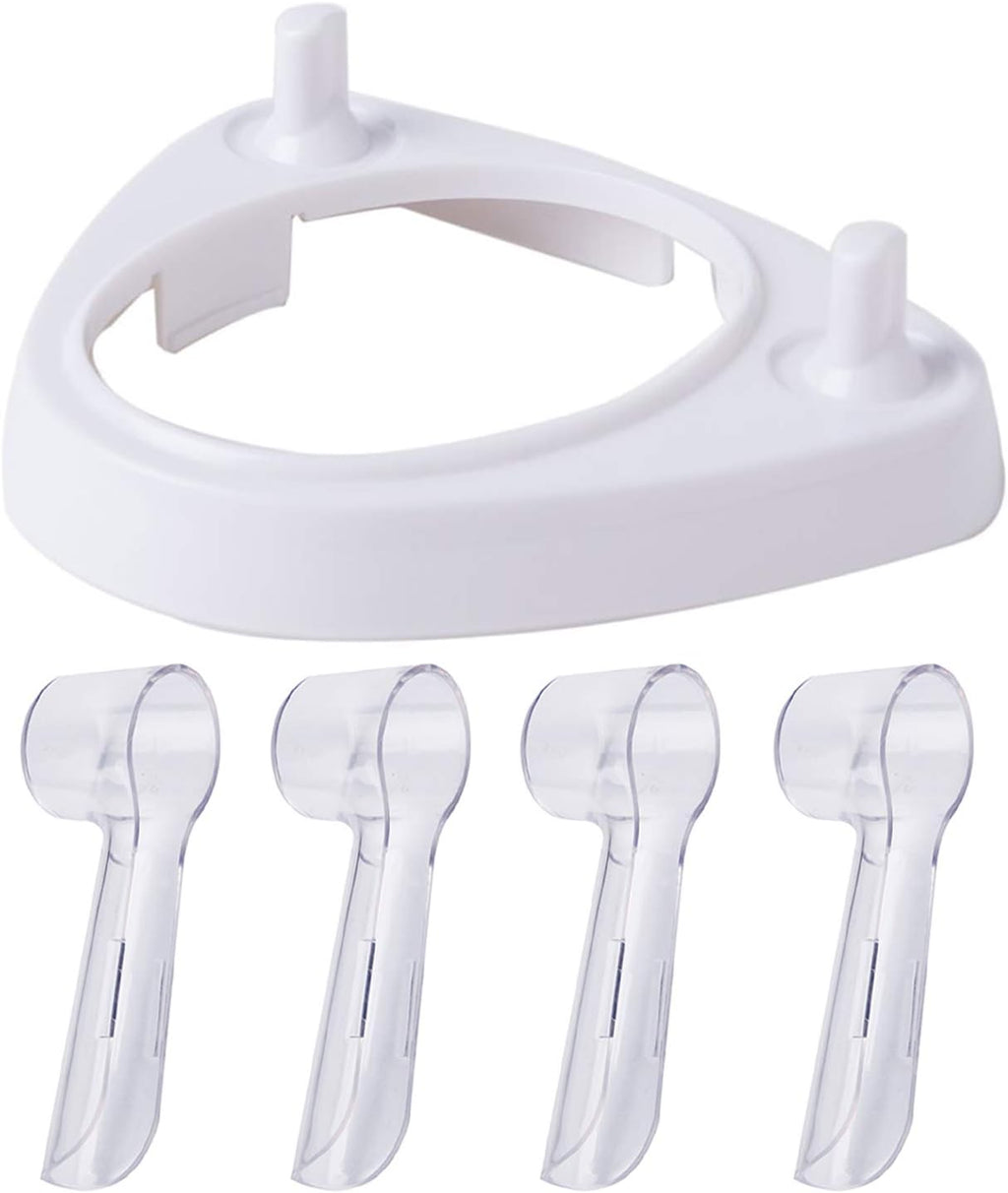 LazyMe Electric Toothbrush Heads Holder Charger Holders and 4 Toothbrush Heads Dust-Proof Covers for Oral-B Electric Toothbrush Series