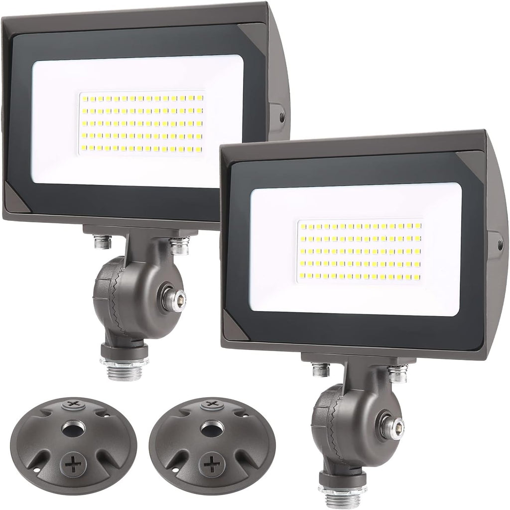 50W Outdoor LED Flood Light With 1/2" Knuckle Mount (Plate Included), 5000K Daylight 6000LM 120V, UL Waterproof LED Security FLood Lighting for Wall Wash /Sign/Flagpole/Tree/Yards/Advertising Boards
