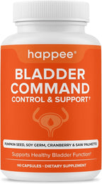 Happee Overactive Bladder Control Supplement for Women & Men - Pumpkin Seed Extract, Soy Germ, Saw Palmetto & Cranberry Blend - Bladder Support for Urinary Frequency, Leaks & Urgency - 90 Capsules