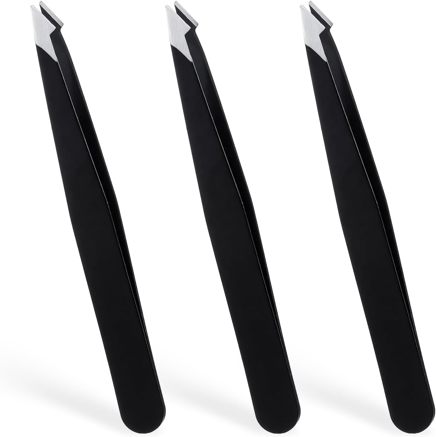 3 Pack Tweezers for Eyebrows, Stainless Steel Pointed Tip Ingrown Hair Removal Tweezers Black Slanted Angled Tweezer Set for Women Men Precision for Eyebrows Facial Ingrown Hair and Splinter Removal