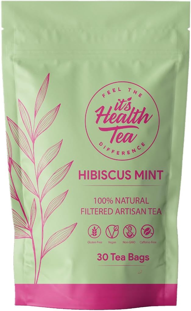 Hibiscus Mint Herbal Tea – 30 Tea Bags – Caffeine-Free, Antioxidant-Rich Botanical Blend for Wellness & Daily Comfort – Refreshing Herbal Infusion