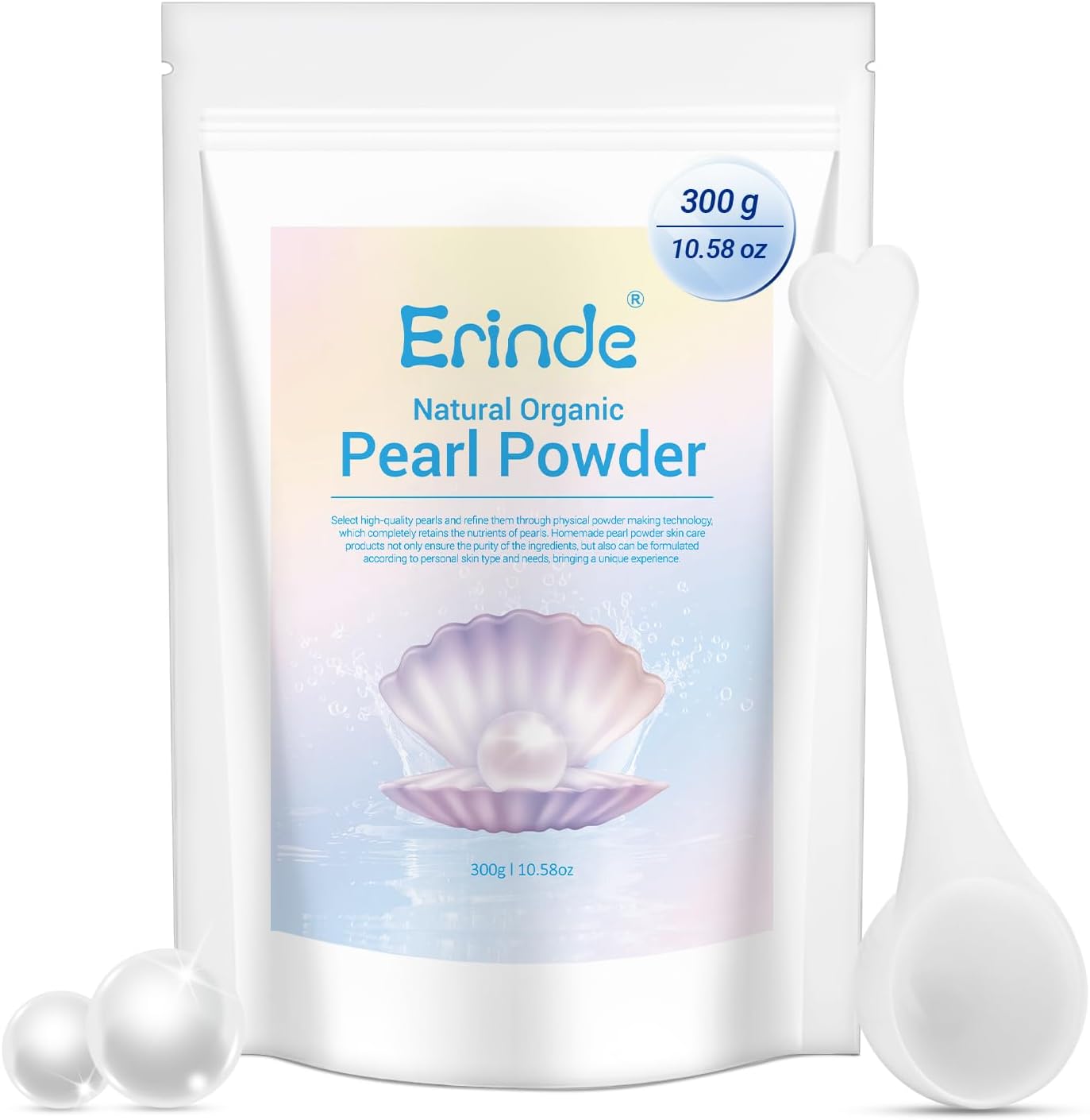 Erinde Freshwater Pearl Powder Organic, 300g 100% Natural DIY Skincare Pearl Powder for Face Mask, Cream & Lotion, Cosmetic Grade, Deep Cleansing, Anti-Aging Antioxidant Facial Mask, 10.58 OZ