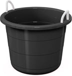 17 Gallon Heavy Duty Utility Tub, Flexible Plastic Storage Bucket with Comfortable Rope Handles, Multipurpose Black Container for Construction, Gardening, Cleaning, Car Wash and Farm Use