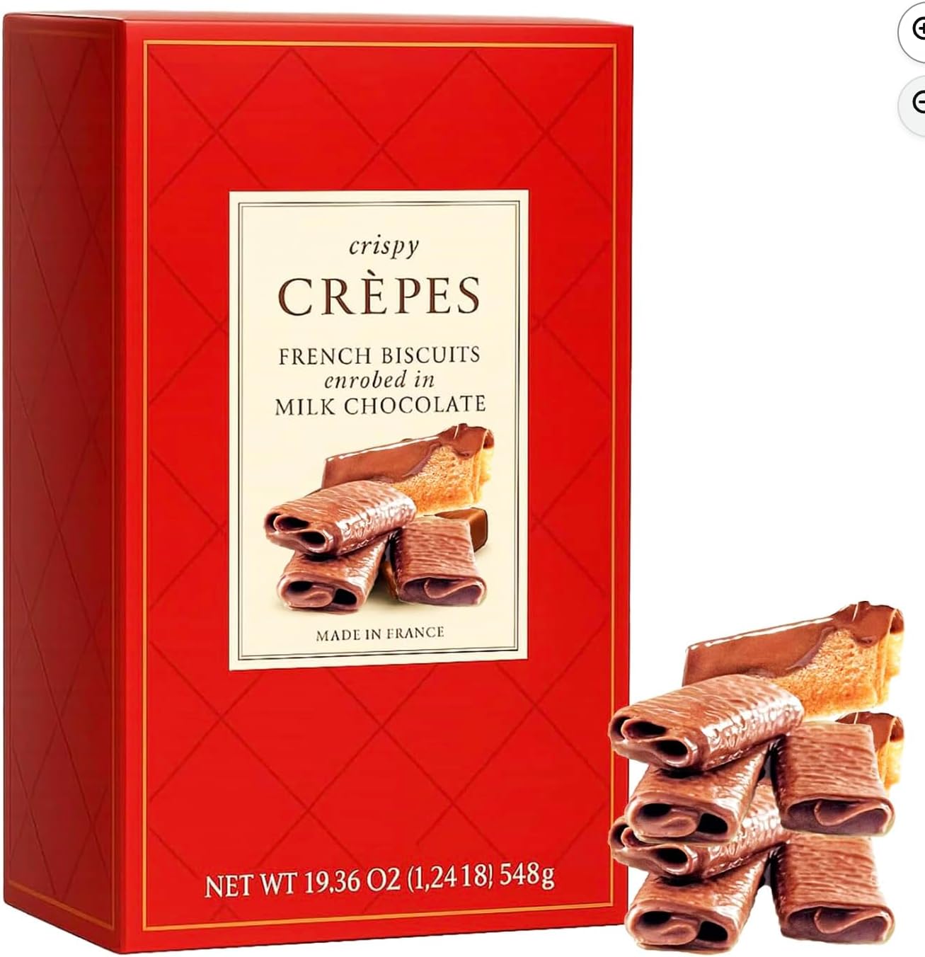 Gourmet French Crepe Cookies in Milk Chocolate | Crispy European Biscuit Gift Box | Elegant Holiday, Christmas & Special Occasion Treat | 19.36 oz