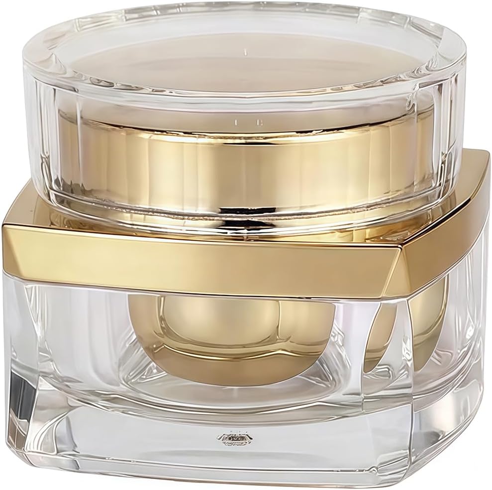30g Upscale Refillable Acrylic Lotion Bottle With Screw Lid and PP Liner,Travel Empty Cosmetic Jar,Makeup Face Cream Eye Cream Holder Container for Sample Packaging Storage (Transparent+Golden)