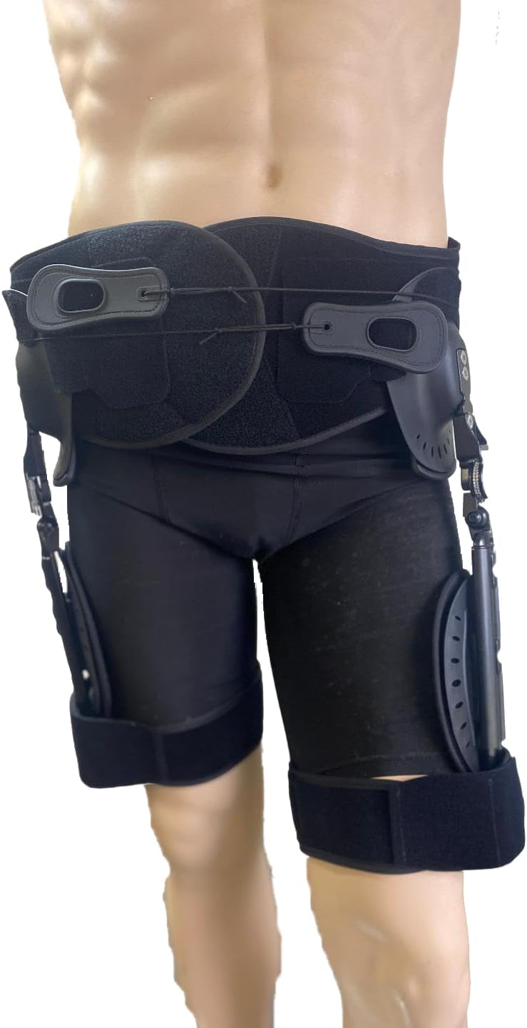 Double Hip Abduction brace with Post-Op ROM Hinge and LSO. 3- dimensional hinge for motion control, suspension, support, and stability. Integrated back orthosis for improved comfort and support. HCPCS: L1681