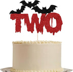 Halloween TWO Cake Topper with Black Bats, 2nd Birthday Themed Spooky Decoration for Halloween Baby second Birthday Party Supplies (TWO)