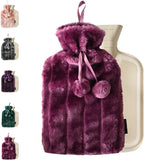 Ram® 2L Luxury Cosy 2 Litre Hot Water Bottle with Faux Fur Berry Cover