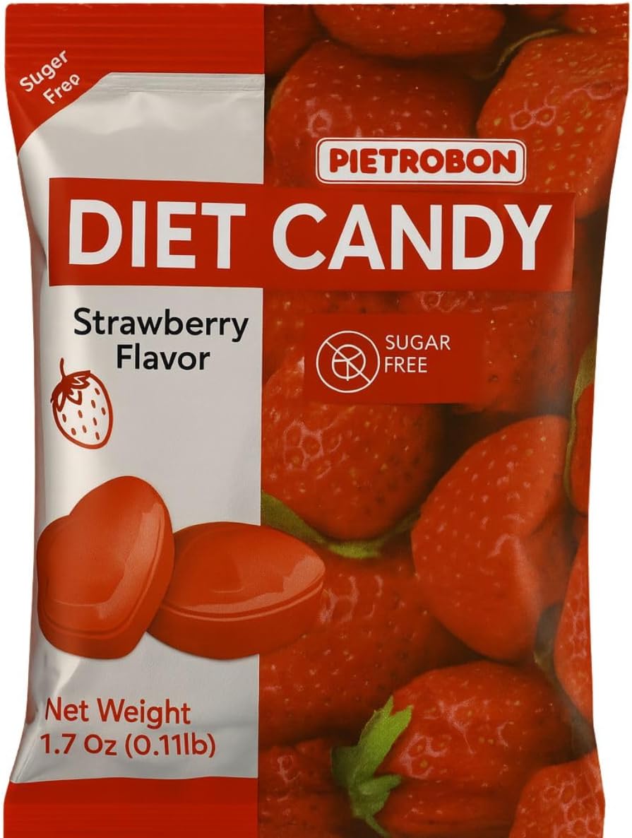 Strawberry Diet Candy 1.7oz – Sugar Free Hard Candy Heart Shaped - Individually Wrapped, Zero Sugar Snacks, Healthy Mini Candy for Diabetic Diets