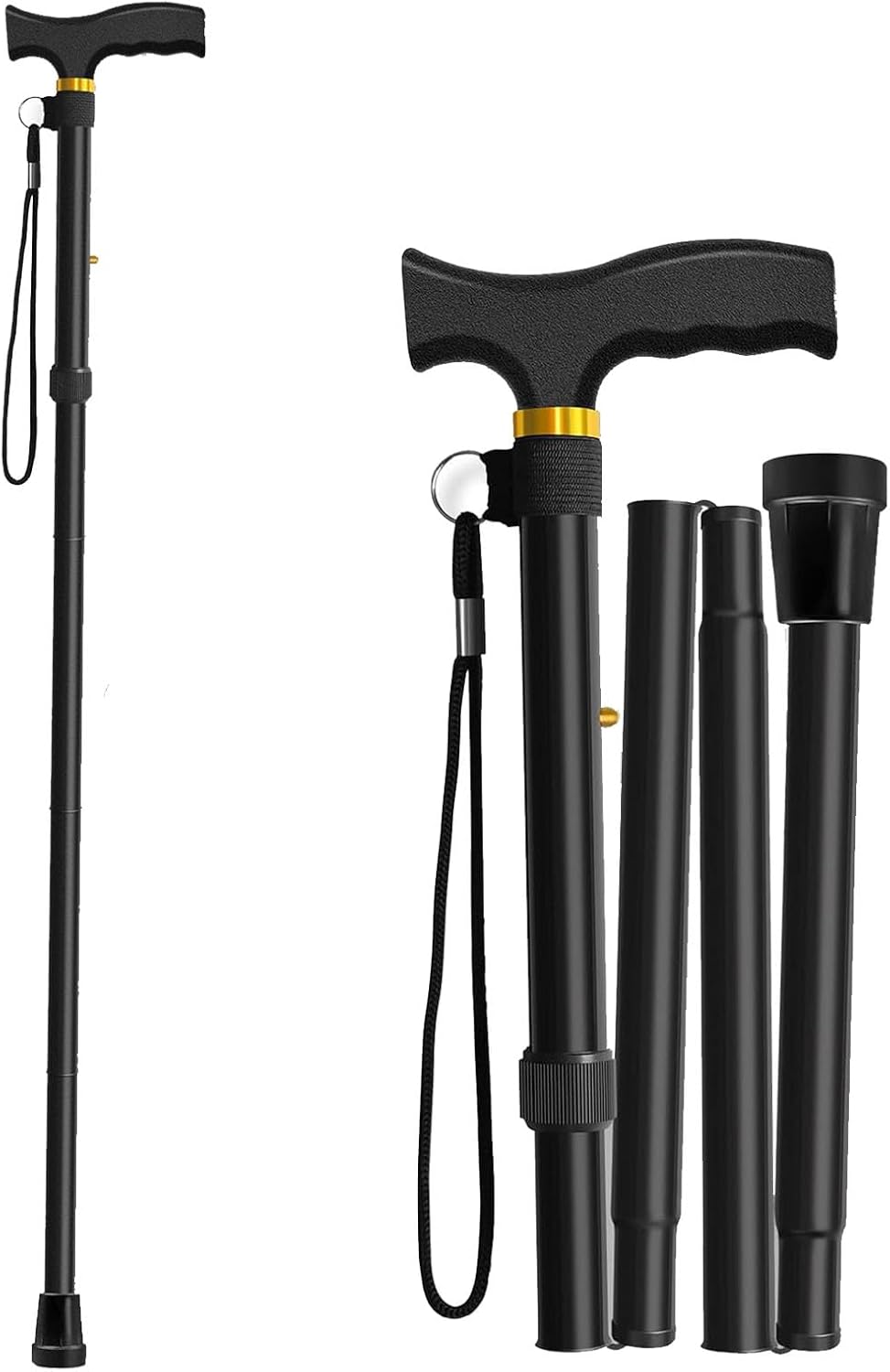 Walking Cane, Folding Cane for Men, Women, and The Elderly, 5-Level Adjustable Height, Travel Cane ，Folding Lightweight Walking Stick，Anti-Slip, Portabl