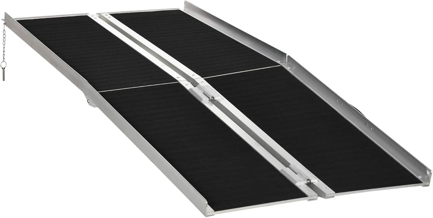 HOMCOM FSA/HSA Eligible Wheelchair Ramp 6FT, Folding Aluminum Threshold Ramp with Non-Slip Surface, Transition Plate, 594lbs Weight Capacity for Home, Doorways, Curbs, Steps