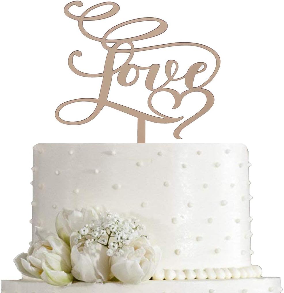 Love Cake Topper - Wedding/Engagement/Bridal Shower/Anniversary/Birthday/Bachelorette/Confession Party Decorations Supplies, Mirror Rose Gold Acrylic