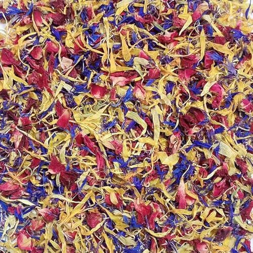 Sentovac Edible Dried Flower Petal Blend Calendula Blue Cornflower and Rose Petals Mix All Natural Food-grade Dried Spring Flower Sprinkles for Baking Cake Decoration Cocktail Desserts 20g/0.7oz
