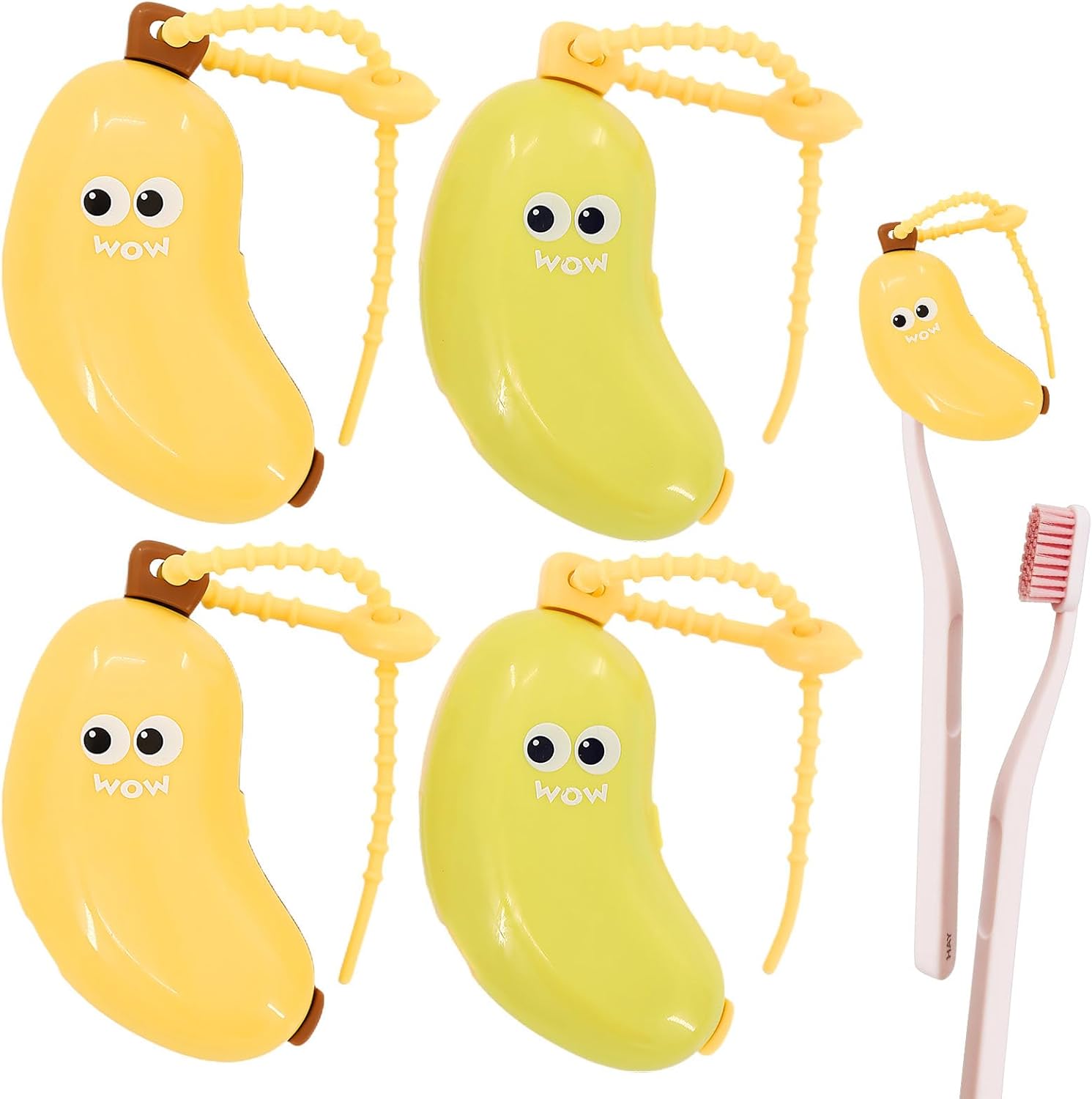 4 Pcs Banana Toothbrush Cover, Banana-Shaped Toothbrush Travel Case with Toothpaste Dispenser, Portable Brush Travel Case for Home Travel Outdoor Camping(Yellow)