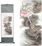 Chinese Brush Painting, Chinese Landscape Ink Painting, Chinese Flower and Bird Ink Painting, Asian Tapestry, Silk Scroll Painting, Decor Chinese Wall Hanging Painting 39*12"/100*30cm (Dragon)