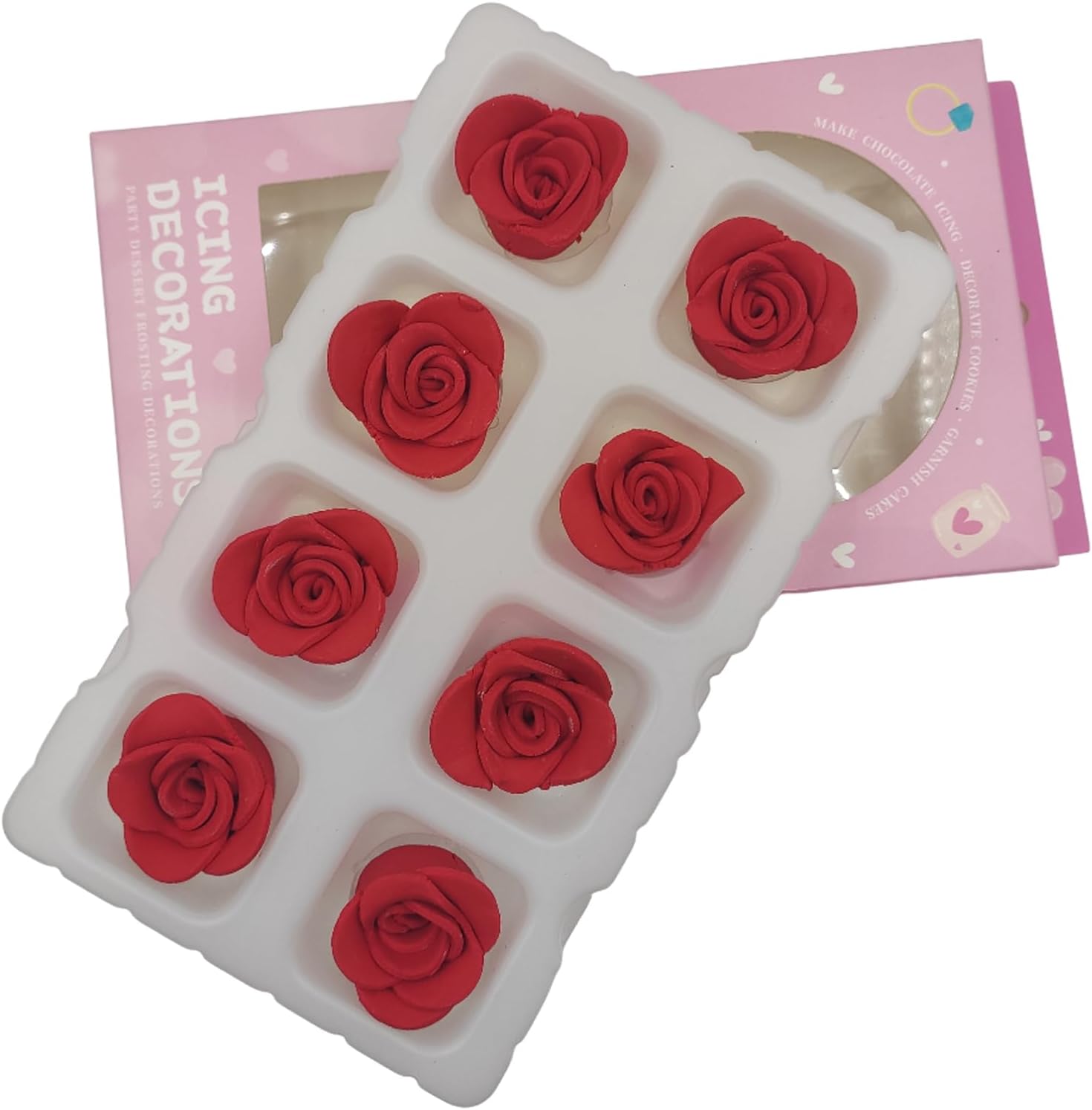 Edible Valentine's Day 8 pieces Big Red Rose Sprinkles Cake Cupcake Toppers Cookie Icing Decorations Sweet Dessert Sprinkle for Wedding Cake Decorating