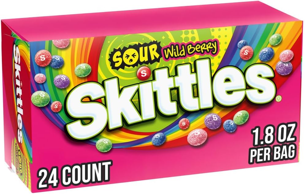 SKITTLES SOURS Wild Berry Sour Candy Bag, 1.8 Oz Pack, 24 Count